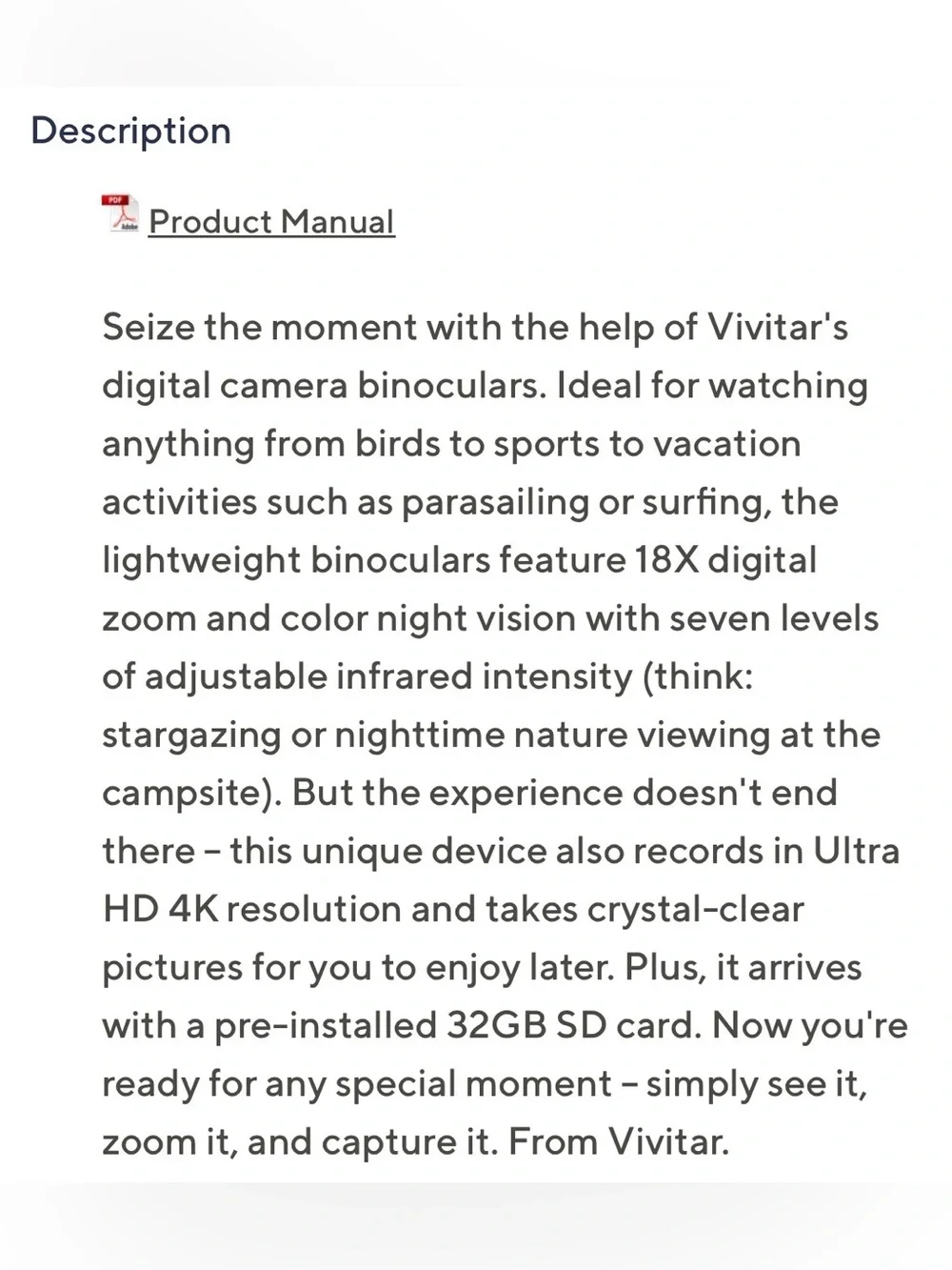 4K Binocular Camcorder Camera with Night Vision